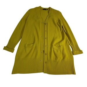 Vintage Donna Karan Cashmere Twinset Size M Chartreuse Long Cardigan Shell